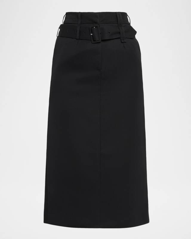 Belted Kickback Midi Skirt